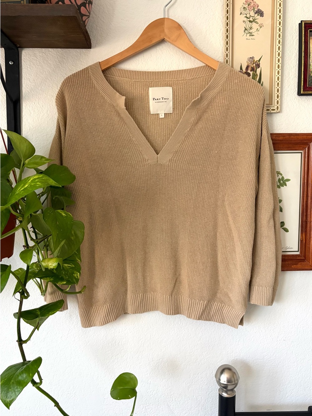Part Two Copenhagen Linen Cotton Knit Sweater - Cream Oatmeal Large